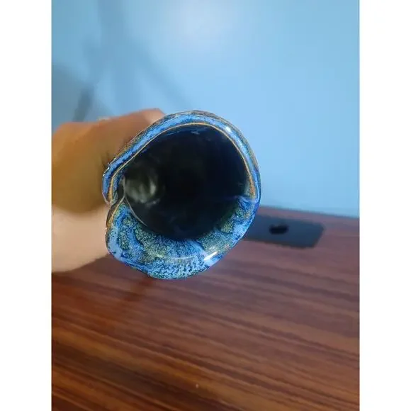 Inspired Art Dripping Blue Expression Vase Waterfall Effect 9 Inch Tall - Picture 11 of 15